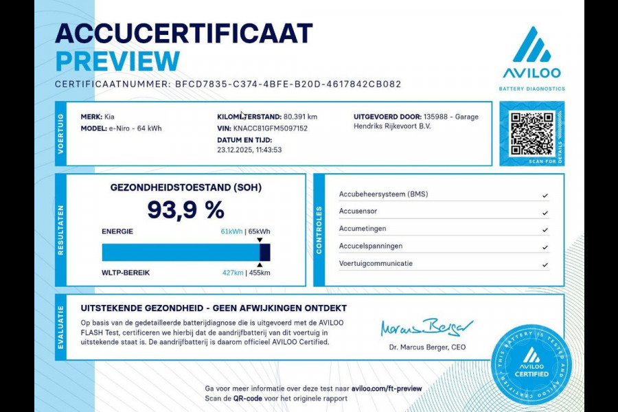 Kia e-Niro DynamicPlusLine 64 kWh | SOH: 93,9% | Trekhaak | Schuifdak | LED | Navi | Adaptive CC | occasion