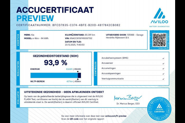 Kia e-Niro DynamicPlusLine 64 kWh | SOH: 93,9% | Trekhaak | Schuifdak | LED | Navi | Adaptive CC | occasion