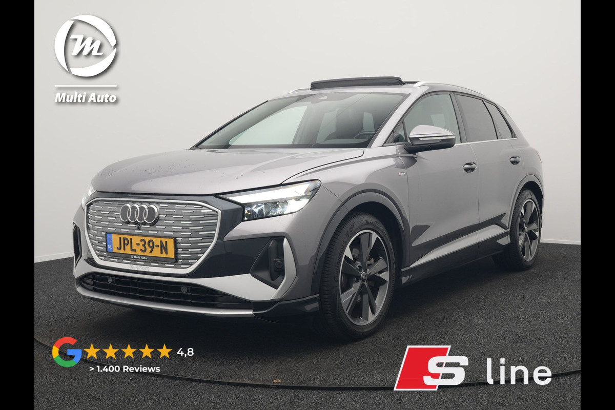 Audi Q4 e-tron 50 quattro S-Line 77 kWh 299pk Dealer O.H. INCL BTW | Panodak | Lederen Sportstoelen Verwarmd | 20"L.M  | Navigatie | Cruise Control | Virtual | DAB | Taifungrau Metallic |