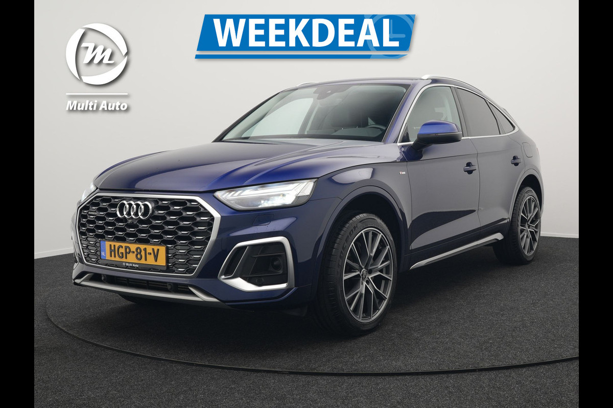Audi Q5 Sportback 55 TFSI e Quattro S Line Plug in Hybrid 367pk PHEV | Trekhaak af Fabriek | Alcantara Sportstoelen Verwarmd | Adaptive Cruise | Apple Carplay | Virtual | Navigatie | Camera | DAB |