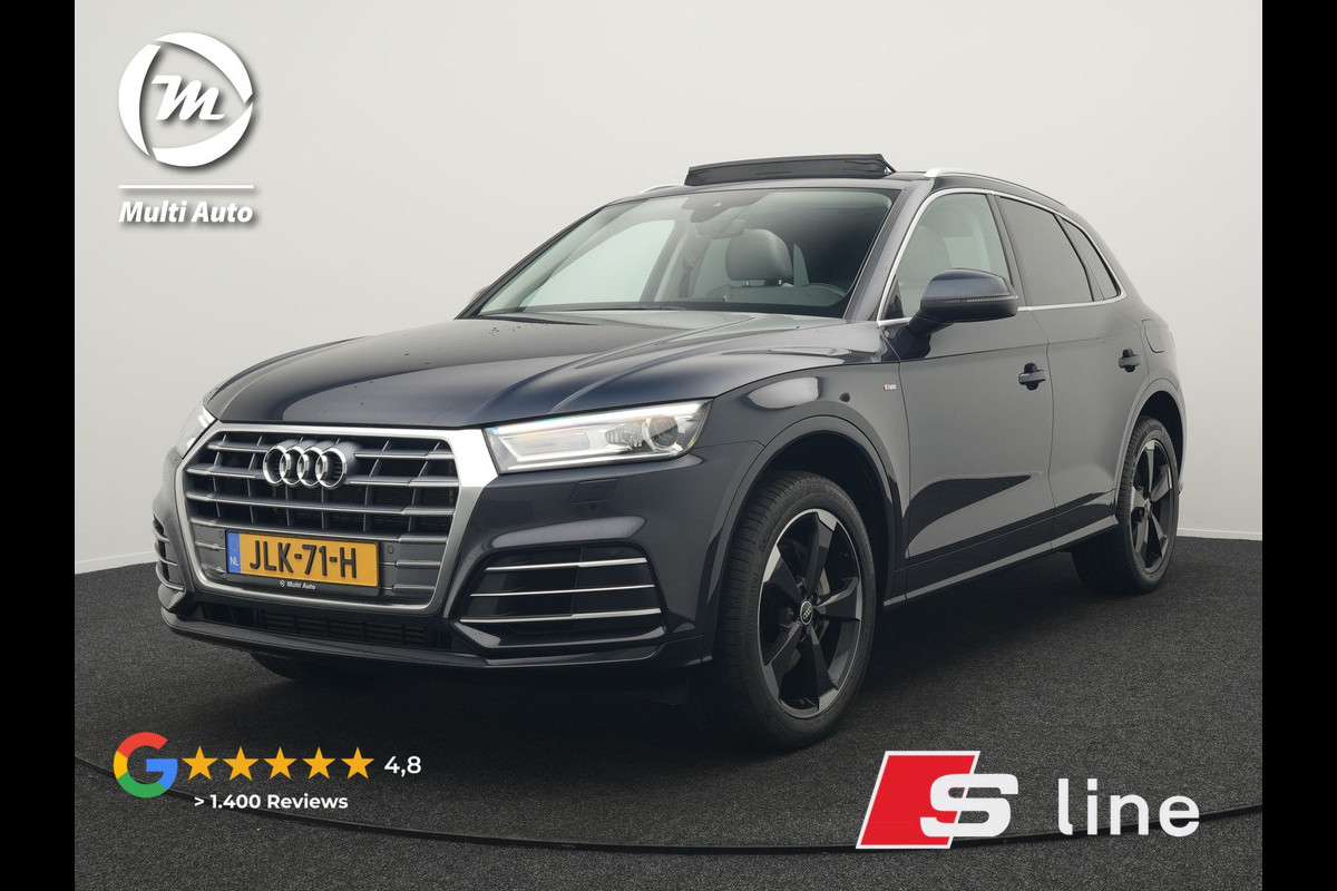 Audi Q5 50 TFSI e quattro S Line Plug In Hybrid 299pk Dealer O.H. PHEV | Panodak | 20"L.M Rotor | Apple Carplay | Lederen Sportstoelen Verwarmd | Keyless | Navigatie | Virtual |