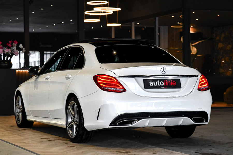 Mercedes-Benz C-Klasse 180 AMG-Line. Pano, Burmester, Camera, Sfeer, 9-Traps, Diamond White Pearl!