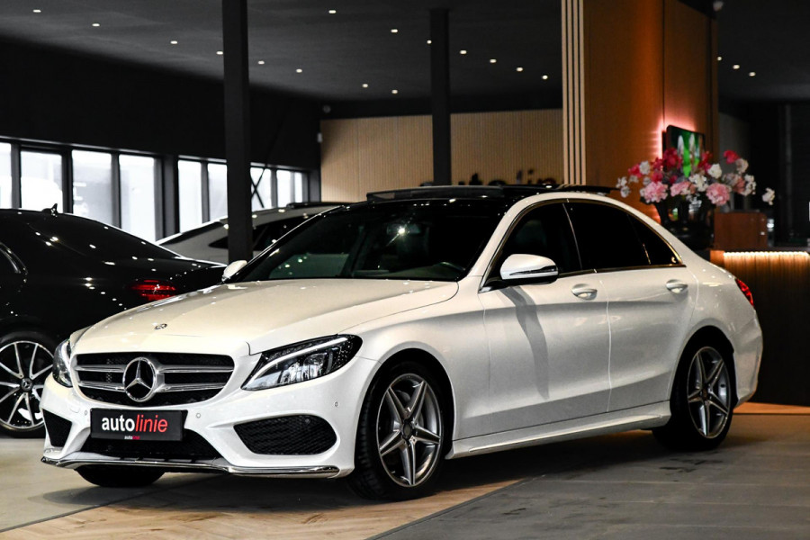 Mercedes-Benz C-Klasse 180 AMG-Line. Pano, Burmester, Camera, Sfeer, 9-Traps, Diamond White Pearl!