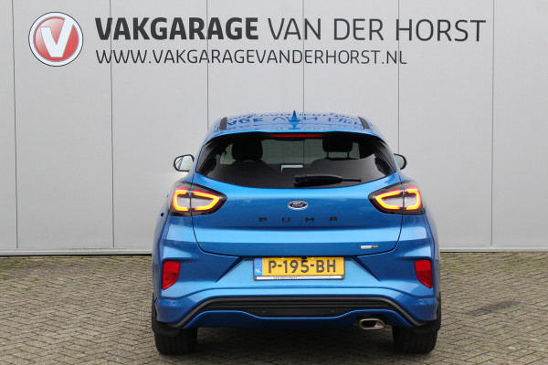 Ford Puma 1.0-155pk EcoBoost Hybrid ST-Line X. Erg mooi, nette, luxe en sportieve Ford Puma ! Autm. airco, stoel-, stuur- en voorraamverw., camera, elektr. achterkl., trekhaak+afneemb. kogel, B&O soundsyst., lane- en side assist, adapt. cruise cntrl, LED verl. etc.
