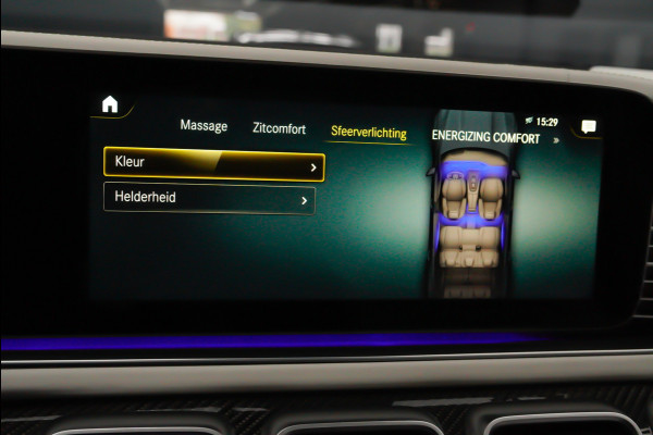 Mercedes-Benz GLS BRABUS 800 4MATIC HUD Massage Full-Carbon Panodak Leer Distronic Standkachel Keyless 360 Camera Burmester Sterrenhemel Airmatic DC Elektr. achterklep Elektr. verstelbare stoelen voor & achter met memory Soft close Elektr. bedienbare trekhaak Elektr. verstelbare stuurwiel Navi PDC LM velgen