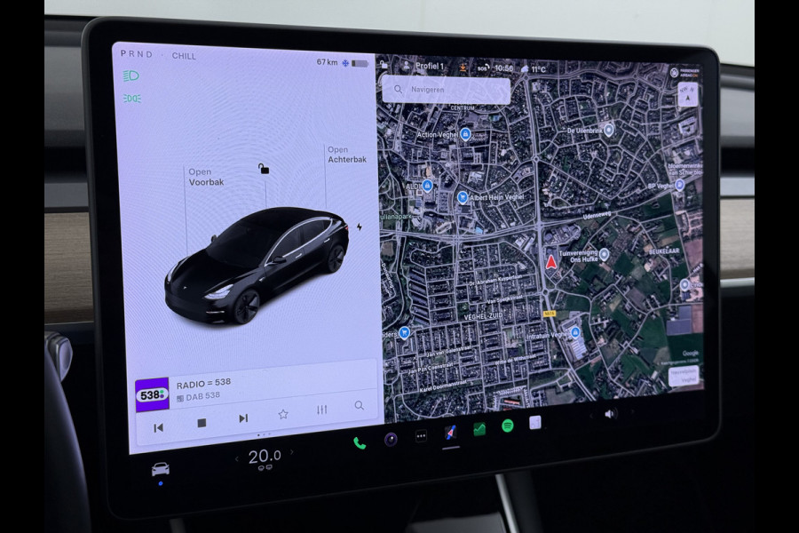 Tesla Model 3 RWD Plus 325PK Lmv 18" AutoPilot Leder Panoramadak Adaptive-Cruise Camera's Elektr.-Stuur+Stoelen+Spiegels+Geheugen+Easy-Entry+V Navi LED ACC DAB Voorverwarmen interieur via App Keyless One-Pedal-Drive Origineel Nederlandse Auto