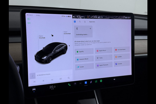 Tesla Model 3 RWD Plus 325PK Lmv 18" AutoPilot Leder Panoramadak Adaptive-Cruise Camera's Elektr.-Stuur+Stoelen+Spiegels+Geheugen+Easy-Entry+V Navi LED ACC DAB Voorverwarmen interieur via App Keyless One-Pedal-Drive Origineel Nederlandse Auto