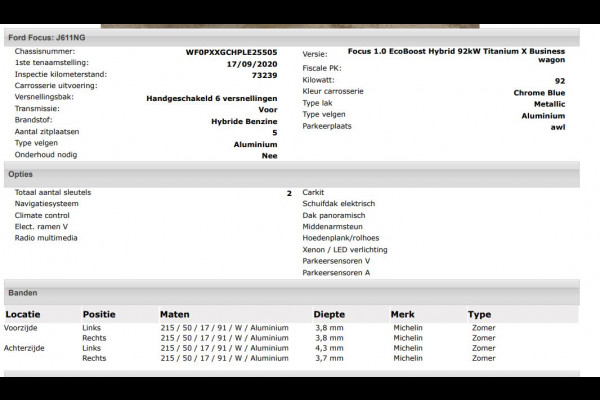 Ford FOCUS Wagon 1.0 124PK Hybrid Titanium X Business / Panoramadak / Pdc+Camera / Airco-ecc./ Xenon / Radio multimedia /
