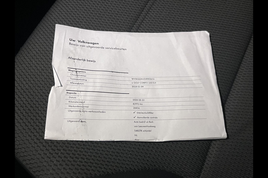 Volkswagen e-Golf e-Golf SOH 91% | Warmtepomp | Origineel NL (NAP) | Virtual Dashboard | Camera | Adaptieve Cruise Control | Keurig Onderhouden | Rijklaar Geleverd!  12 Mnd BOVAG garantie |
