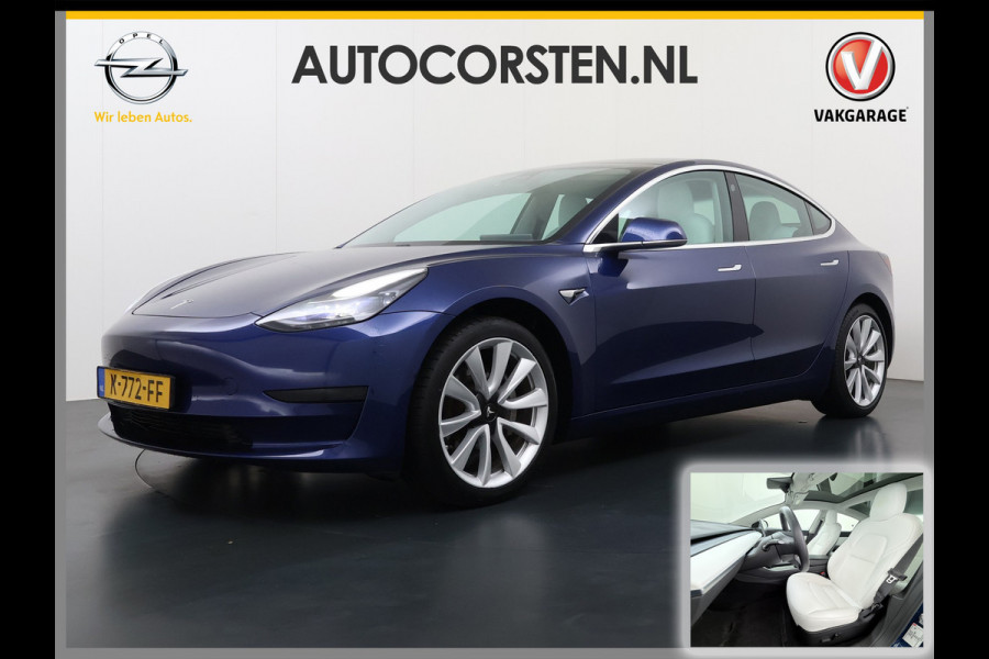 Tesla Model 3 RWD Plus 325PK SOH 91% Lmv 19" Ivoor kleurig Leder 3 AutoPilot Panoramadak Adaptive.Cruise Camera's Elektr.Stuur+Stoelen+Spiegel Navi Ecc Led ACC DAB Voorverwarmen en Keyless via App One-Pedal-Drive 1e Eigenaar Origineel Nederlandse Auto