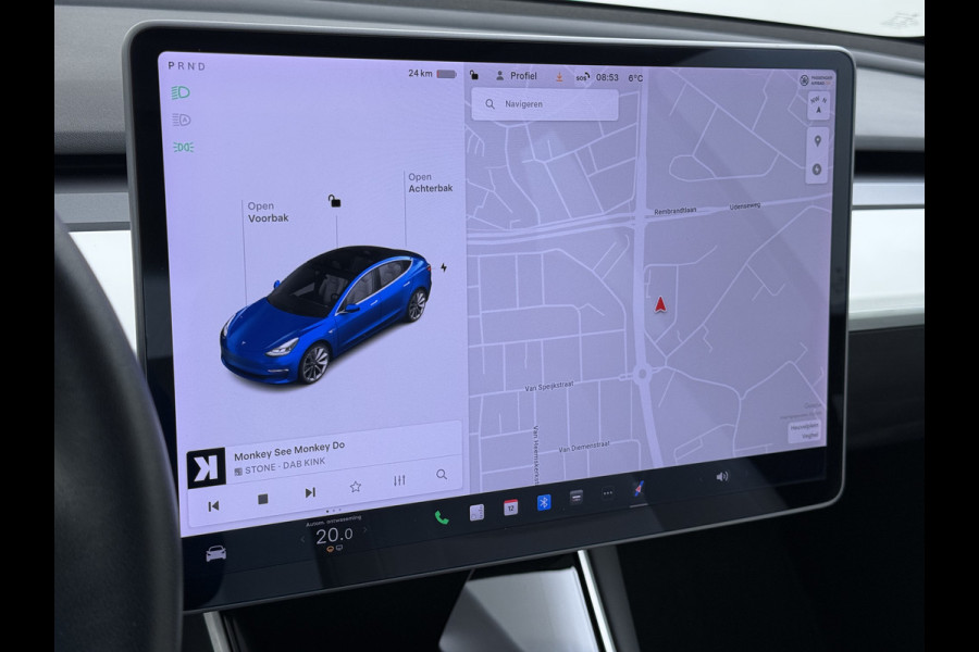 Tesla Model 3 RWD Plus 325PK SOH 91% Lmv 19" Ivoor kleurig Leder 3 AutoPilot Panoramadak Adaptive.Cruise Camera's Elektr.Stuur+Stoelen+Spiegel Navi Ecc Led ACC DAB Voorverwarmen en Keyless via App One-Pedal-Drive 1e Eigenaar Origineel Nederlandse Auto