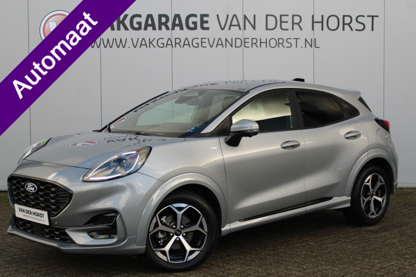 Ford Puma 1.0-125pk EcoBoost Mild Hybrid ST-Line X AUTOMAAT ! Nieuw model ! Fabrieksgarantie t/m 16-09-2028. Mooie, erg luxe hoogzitter ! Slechts 11.300km ! Autm. airco, camera rondom, navigatie, telefoonvoorb., B&O soundsyst., metallic lak, LM wielen, LED verlichting, adaptieve cruise control etc.