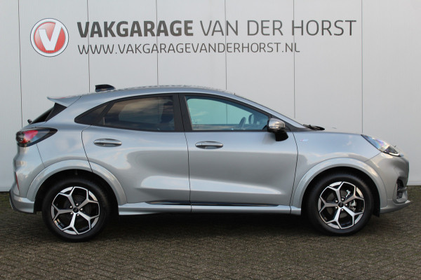 Ford Puma 1.0-125pk EcoBoost Mild Hybrid ST-Line X AUTOMAAT ! Nieuw model ! Fabrieksgarantie t/m 16-09-2028. Mooie, erg luxe hoogzitter ! Slechts 11.300km ! Autm. airco, camera rondom, navigatie, telefoonvoorb., B&O soundsyst., metallic lak, LM wielen, LED verlichting, adaptieve cruise control etc.