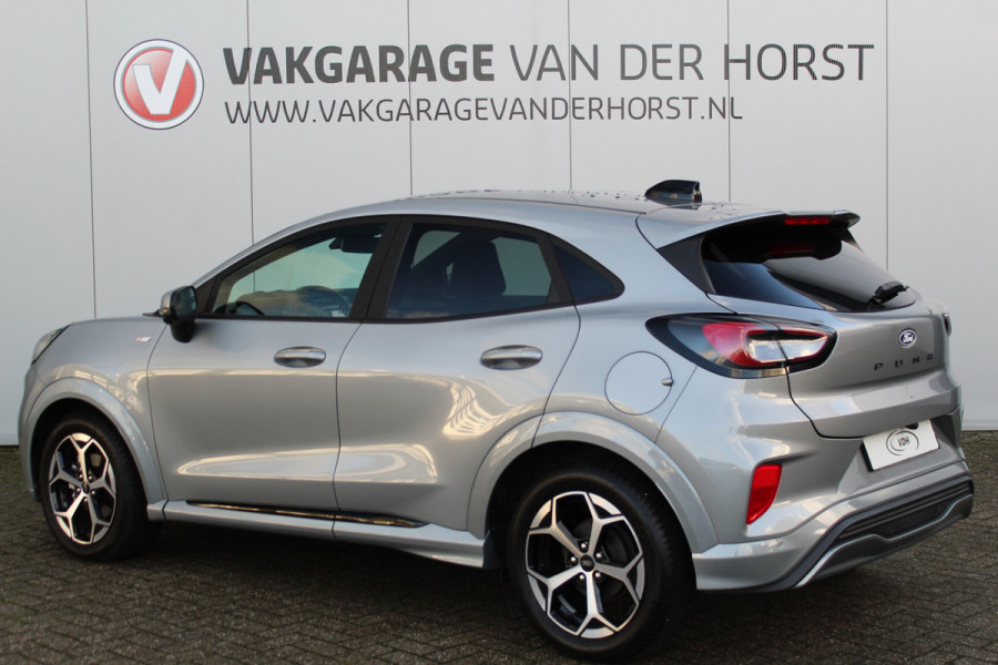 Ford Puma 1.0-125pk EcoBoost Mild Hybrid ST-Line X AUTOMAAT ! Nieuw model ! Fabrieksgarantie t/m 25-09-2028. Mooie, erg luxe hoogzitter ! Slechts 8.500 km ! Autm. airco, camera rondom, navigatie, telefoonvoorb., B&O soundsyst., metallic lak, LM wielen, LED verlichting, adaptieve cruise control etc.