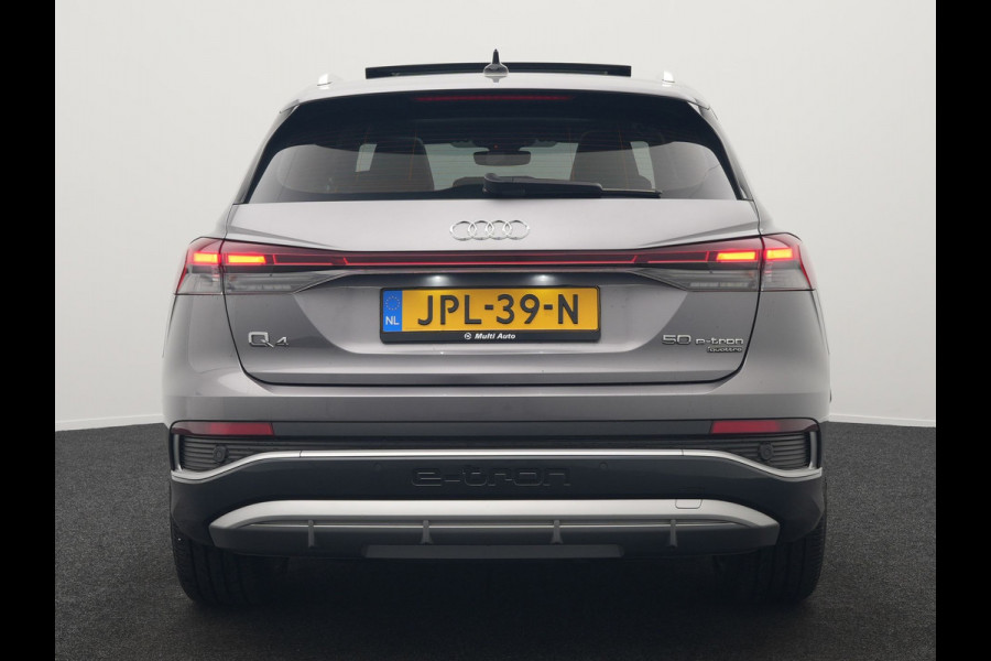 Audi Q4 e-tron 50 quattro S-Line 77 kWh 299pk Dealer O.H. Incl. BTW | Panodak | SOH 93,2% | Lederen Sportstoelen Verwarmd | 20"L.M  | Navigatie | Cruise Control | Virtual | DAB | Taifungrau Metallic |