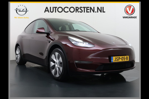 Tesla Model Y Long Range AWD 75kWh SOH 95% Warmtepomp Matrix-Led Leder Navi Ecc Premium Audio Stoel+Stuurverwarming Autopilot Adaptieve Cruise Memory Intel Atom® Processor Achterbank verwarmd 4WD Elek.Stoelen+Achterklep Zeer complete Model Y in de speciale kleur Midnight Cherry Red.