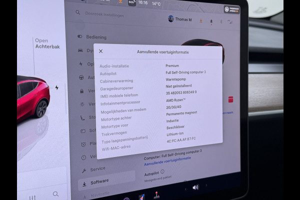 Tesla Model Y Long Range AWD 75kWh SOH 95% Warmtepomp Matrix-Led Leder Navi Ecc Premium Audio Stoel+Stuurverwarming Autopilot Adaptieve Cruise Memory Intel Atom® Processor Achterbank verwarmd 4WD Elek.Stoelen+Achterklep Zeer complete Model Y in de speciale kleur Midnight Cherry Red.