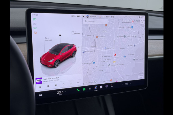 Tesla Model Y Long Range AWD 75kWh SOH 95% Warmtepomp Matrix-Led Leder Navi Ecc Premium Audio Stoel+Stuurverwarming Autopilot Adaptieve Cruise Memory Intel Atom® Processor Achterbank verwarmd 4WD Elek.Stoelen+Achterklep Zeer complete Model Y in de speciale kleur Midnight Cherry Red.