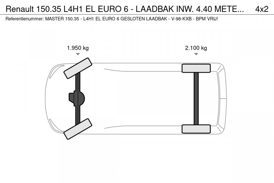 Renault 150.35 L4H1 EL EURO 6 - LAADBAK INW. 4.40 METER - BPM VRIJ - V-98-KXB