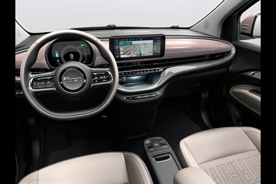 Fiat 500E Cabrio La Prima 42 kWh | 17% Bijtelling | Clima | Cruise | Leder | 17" | Priv Glass | Winter Pack | JBL Sound | BSM | Apple Carplay