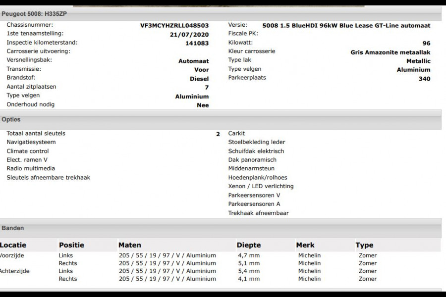 Peugeot 5008 1.5 HDI Automaat 7Pers. GT-Line / Panoramadak / Trekhaak / Leder / Airco-ecc./ Xenon / Apk 07-2026