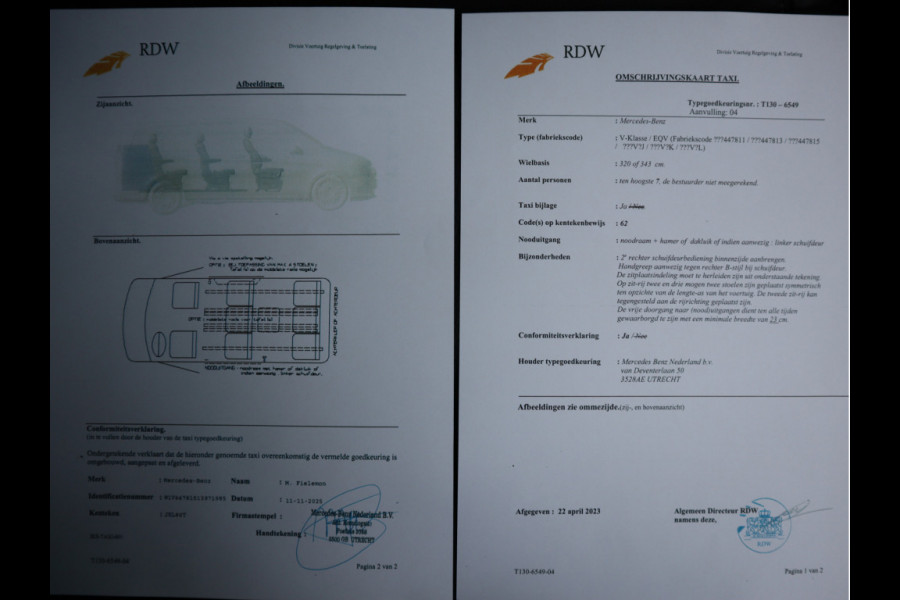Mercedes-Benz Eqv 300 90kWh SoH 95 % L3 Extra Lang - TAXI Pakket - 8 Zits - Leder - elc. Schuif
