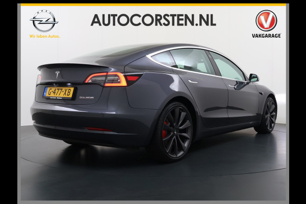Tesla Model 3 Performance 513pk 0-100 3,4sec AWD Lmv 20" AutoPilot Rode Remklauwen Carbon Spoiler Panoramadak Adaptive Cruise Camera's Leer Pd Elektr.-A-Klep+Stuur+Verst.Stoel+Geheugen Easy Entry Stoel+Bank-Verwarmd Keyless WiFi  75kWh 4WD 1e Eigenaar Origineel Nederlandse Auto Nieuwprijs € 65.680 SOH 83%