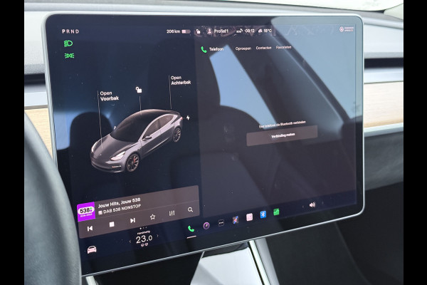 Tesla Model 3 Performance 513pk 0-100 3,4sec AWD Lmv 20" AutoPilot Rode Remklauwen Carbon Spoiler Panoramadak Adaptive Cruise Camera's Leer Pd Elektr.-A-Klep+Stuur+Verst.Stoel+Geheugen Easy Entry Stoel+Bank-Verwarmd Keyless WiFi  75kWh 4WD 1e Eigenaar Origineel Nederlandse Auto Nieuwprijs € 65.680 SOH 83%