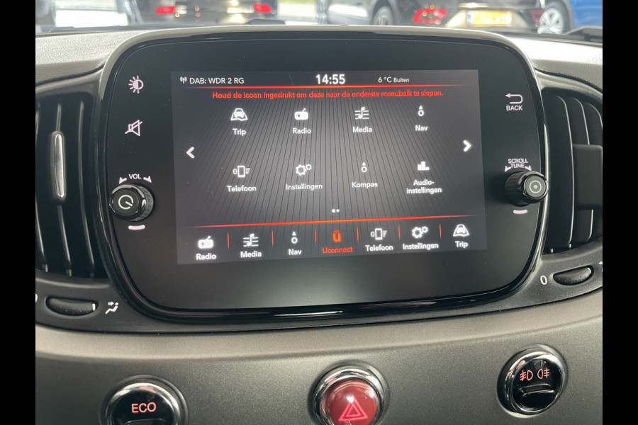 Fiat 500 0.9 TwinAir Turbo Sport Mat Groen Airco -  Cruise control - Bluetooth - Groot navigatiesysteem - Mistlampen voor - Licht metalen velgen 16 inch - Start/stop systeem - Stuur leder - Stuur multifunctioneel - Centrale deurvergrendeling met afstandsbediening