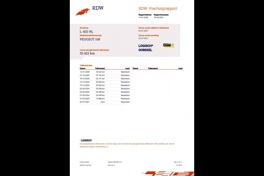 Peugeot 108 1.0 e-VTi 73pk Access NL-Auto NAP 35.422km