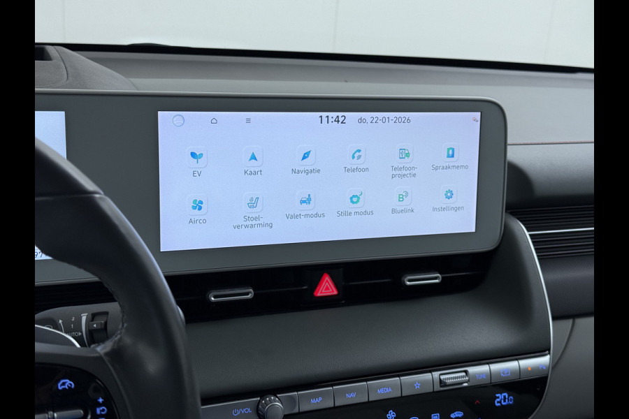 Hyundai IONIQ 5 58 kWh SOH 100% Leer 19"lm Camera Connect+ Warmtepomp Elektr.Stoelen+Stuur-Verwarmd Adaptive-Cruise- Head-up display Bose-HiFi N LED-v/a Blindspot Dodehoekass Grootlicht-assistent Subwoofer Ecall 800V Systeem V2L ondersteuning (3,6kw)