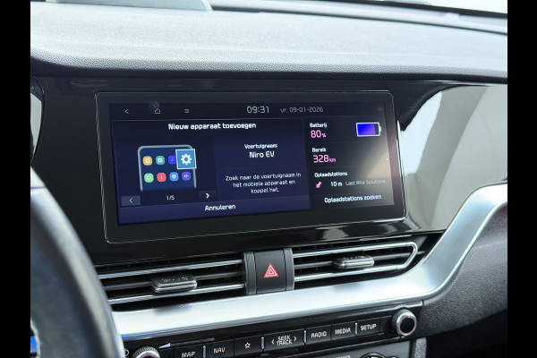 Kia e-Niro 204pk ExecutiveLine 64kWh 3fase SOH 100% Warmtepomp Leer+Elektr.+Verwarmd+Gekoeld+Memory Adaptive-Cruise Navi Ecc Camera Apple C Stuurverwarming Lmv Privacy Glas DAB Vess Lane Assist Blind Spot 11kw thuisladen Origineel Nederlandse Auto Dealer Onderh. Zeer compleet €48.000 nieuw !
