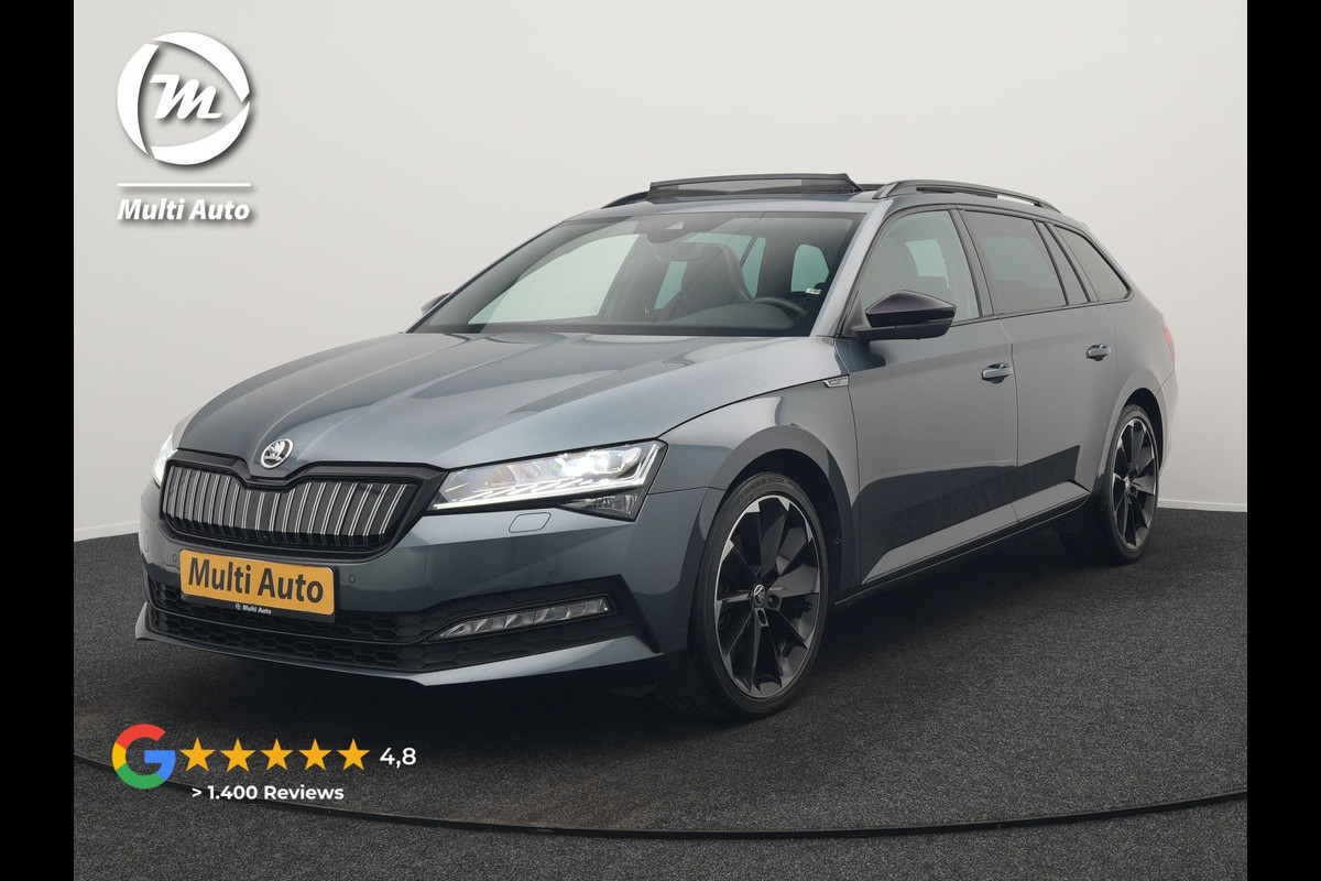 Škoda Superb Combi 1.4 TSI iV Sportline Business Plug In Hybrid 218pk Dealer O.H. PHEV | Trekhaak Af Fabriek | Panodak | Adaptive Cruise | 360 Camera | Alcantara Sportstoelen Memory & Verwarmd | Apple Carplay | Keyless | Blis | Virtual | Navigatie | DAB |