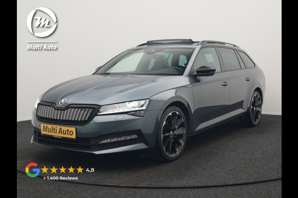 Škoda Superb Combi 1.4 TSI iV Sportline Business Plug In Hybrid 218pk Dealer O.H. PHEV | Trekhaak Af Fabriek | Panodak | Adaptive Cruise | 360 Camera | Alcantara Sportstoelen Memory & Verwarmd | Apple Carplay | Keyless | Blis | Virtual | Navigatie | DAB |