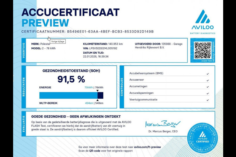 Polestar 2 Performance Long Range Dual Motor Launch Edition 78kWh | SOH: 91,5% | Performance Package | Pano | Full LED | Blis | Memory Seat |