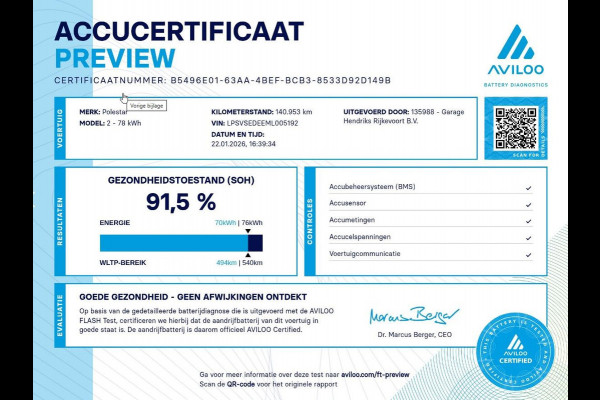 Polestar 2 Performance Long Range Dual Motor Launch Edition 78kWh | SOH: 91,5% | Performance Package | Pano | Full LED | Blis | Memory Seat |