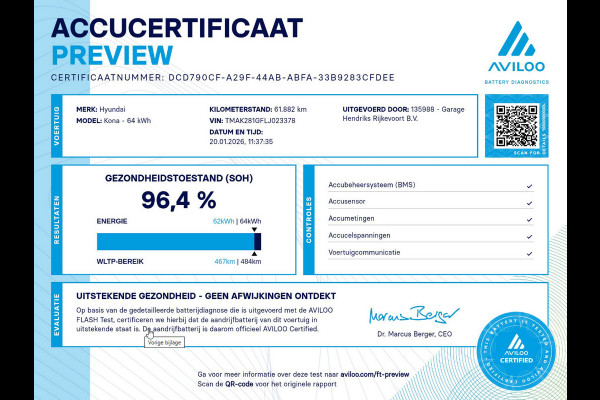 Hyundai Kona EV Comfort 64 kWh | SOH: 96,4% | 3 Fase |Warmtepomp | Navi | Adaptive CC | Climate |