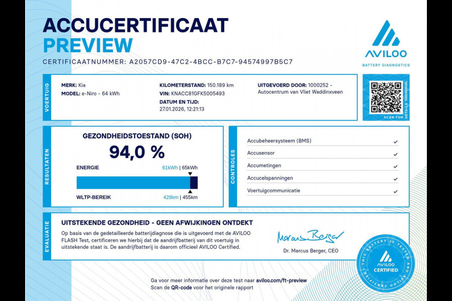 Kia e-Niro ExecutiveLine 64 kWh l SOH 94% l lederen bekleding l stoel stuurwiel verwarming l