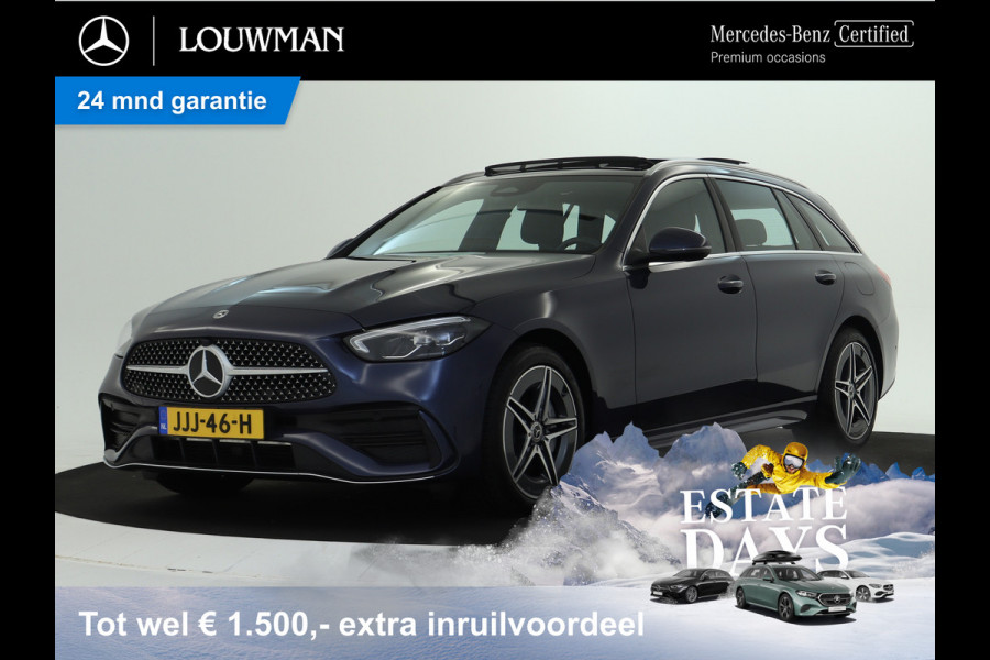 Mercedes-Benz C-Klasse Estate 300 e AMG Plug-In Hybride AMG Line | Trekhaak | Panorama Schuif-Kanrteldak | Distronic | Stuur en Stoelverwarming. Inclusief 24 maanden Mercedes-Benz Certified garantie voor Europa.