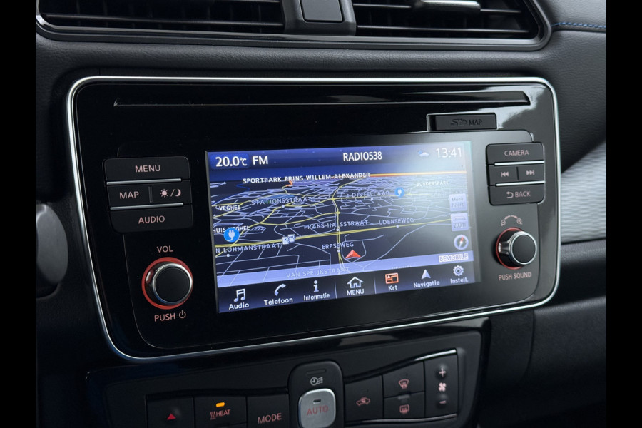 Nissan Leaf Tekna 40kWh Leer Bose®-Hifi Apple Carplay Android Auto Adap.Cruise 360°Camera Navi Ecc Stoel+Stuurverwarming Keyless DAB Dodehoek detector Rijstrooksensor Uitparkeer waarschuwing Verkeersbord detectie Bluetooth Privacy Glas Lmv 17" SOH 87.7% Origineel Nederlandse Auto incl. onderhoudshistorie