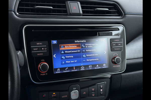 Nissan Leaf Tekna 40kWh Leer Bose®-Hifi Apple Carplay Android Auto Adap.Cruise 360°Camera Navi Ecc Stoel+Stuurverwarming Keyless DAB Dodehoek detector Rijstrooksensor Uitparkeer waarschuwing Verkeersbord detectie Bluetooth Privacy Glas Lmv 17" SOH 87.7% Origineel Nederlandse Auto incl. onderhoudshistorie