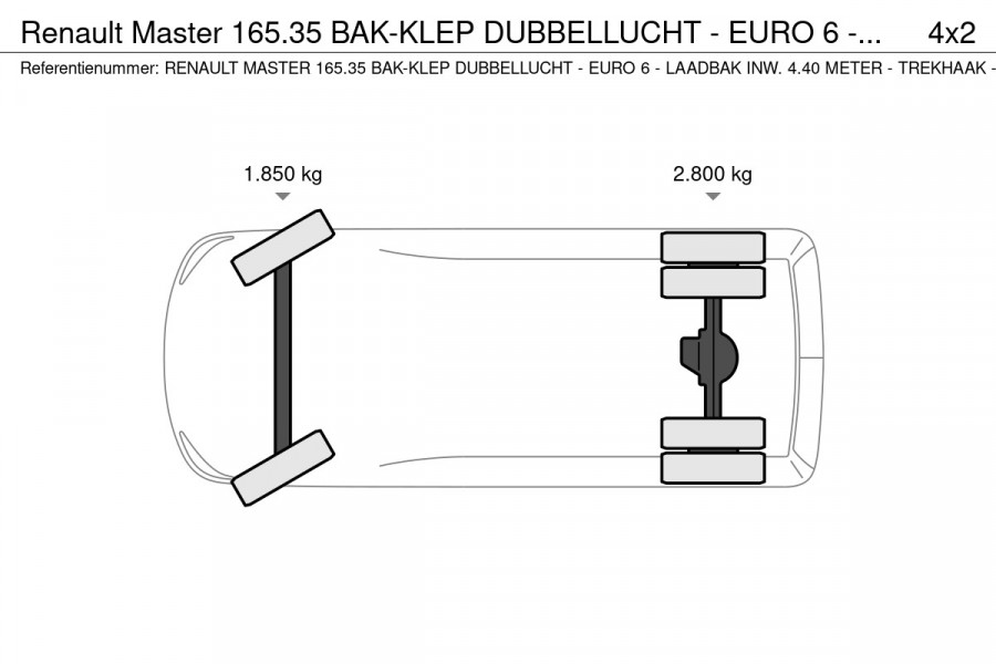 Renault Master 165.35 BAK-KLEP DUBBELLUCHT - EURO 6 - LAADBAK INW. 4.40 METER - TREKHAAK - VZR-15-H