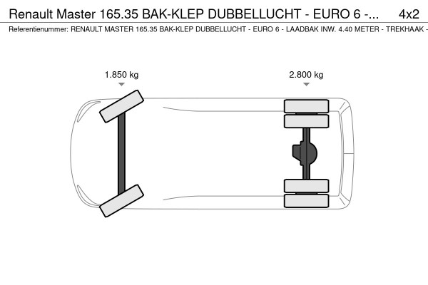 Renault Master 165.35 BAK-KLEP DUBBELLUCHT - EURO 6 - LAADBAK INW. 4.40 METER - TREKHAAK - VZR-15-H