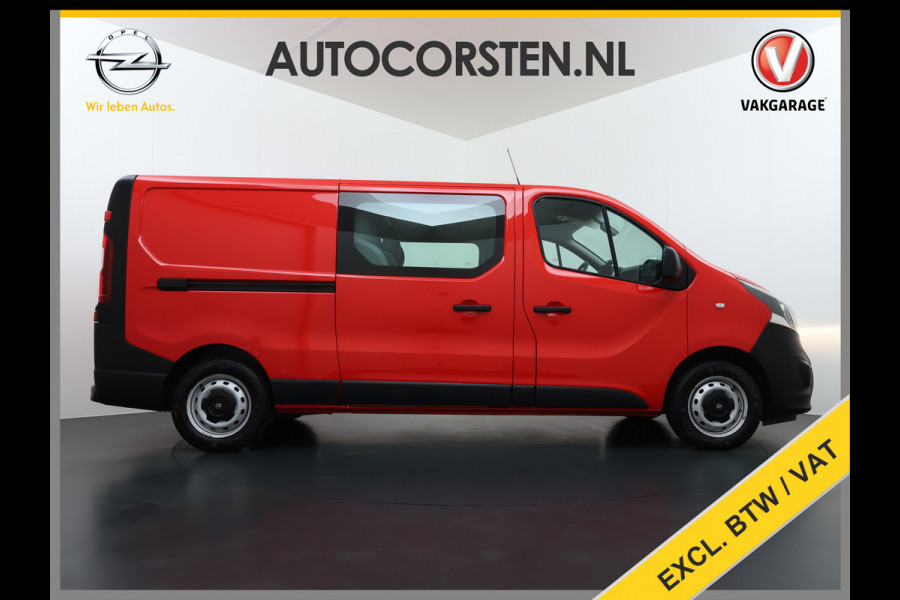 Opel Vivaro D126pk L2H1 D. C Dubbele Cabine Euro 6 Navi Airco Trekhaak Camera Cruise Control Bluetooth Pdc 5-Persoons Betonplex Vloer Wandbetimmering Schuifdeur Regen-Lichtsensor 1.6CDTI 1e Eigenaar Origineel Nederlandse Auto Dealeronderhouden 2.000kg trekvermogen