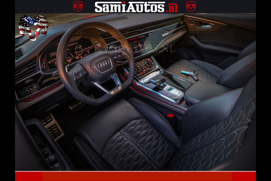 Audi RS Q8 RSQ8 600PK 4.0 TFSI | MATT OLIVE GREEN | QUATTRO | MEGA VOLLE RSQ8 | BANG & OLUFSEN | HUD | 4 WIELBESTURING | 23 INCH AUDI SPORT WHEELS | RS BEKLEDING ZWART | PANO | SOFTCLOSE | De Lamborghini Urus en Audi RS Q8 zijn beide supersnelle SUV's met dezelfde basis (4.0L V8 twin-turbo motor van de VW Group)