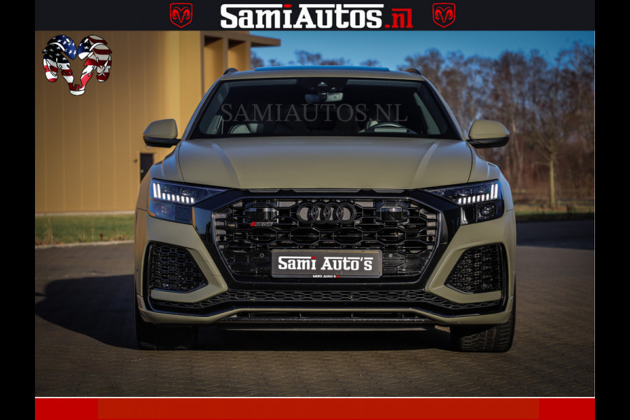 Audi RS Q8 RSQ8 600PK 4.0 TFSI | MATT OLIVE GREEN | QUATTRO | MEGA VOLLE RSQ8 | BANG & OLUFSEN | HUD | 4 WIELBESTURING | 23 INCH AUDI SPORT WHEELS | RS BEKLEDING ZWART | PANO | SOFTCLOSE | De Lamborghini Urus en Audi RS Q8 zijn beide supersnelle SUV's met dezelfde basis (4.0L V8 twin-turbo motor van de VW Group)