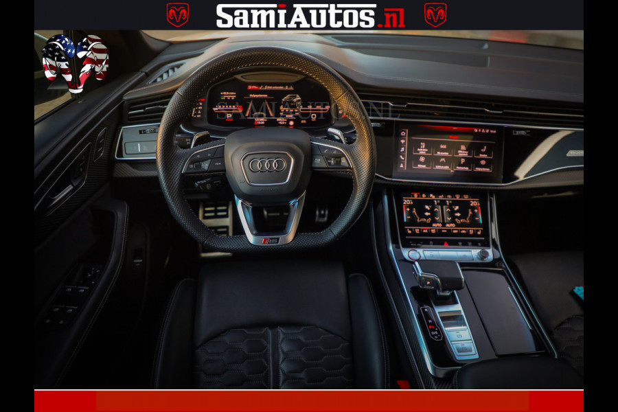 Audi RS Q8 RSQ8 600PK 4.0 TFSI | MATT OLIVE GREEN | QUATTRO | MEGA VOLLE RSQ8 | BANG & OLUFSEN | HUD | 4 WIELBESTURING | 23 INCH AUDI SPORT WHEELS | RS BEKLEDING ZWART | PANO | SOFTCLOSE | De Lamborghini Urus en Audi RS Q8 zijn beide supersnelle SUV's met dezelfde basis (4.0L V8 twin-turbo motor van de VW Group)