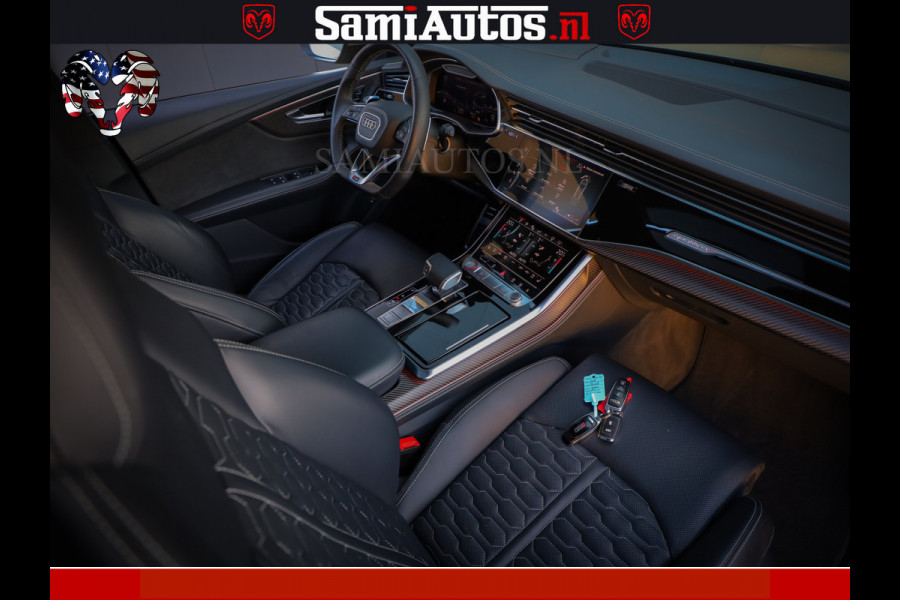 Audi RS Q8 RSQ8 600PK 4.0 TFSI | MATT OLIVE GREEN | QUATTRO | MEGA VOLLE RSQ8 | BANG & OLUFSEN | HUD | 4 WIELBESTURING | 23 INCH AUDI SPORT WHEELS | RS BEKLEDING ZWART | PANO | SOFTCLOSE | De Lamborghini Urus en Audi RS Q8 zijn beide supersnelle SUV's met dezelfde basis (4.0L V8 twin-turbo motor van de VW Group)