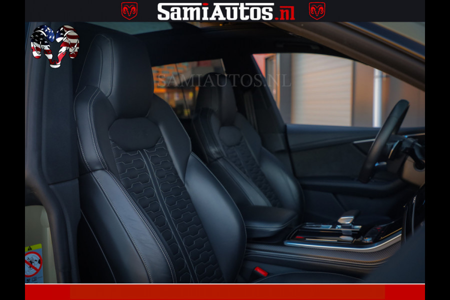 Audi RS Q8 RSQ8 600PK 4.0 TFSI | MATT OLIVE GREEN | QUATTRO | MEGA VOLLE RSQ8 | BANG & OLUFSEN | HUD | 4 WIELBESTURING | 23 INCH AUDI SPORT WHEELS | RS BEKLEDING ZWART | PANO | SOFTCLOSE | De Lamborghini Urus en Audi RS Q8 zijn beide supersnelle SUV's met dezelfde basis (4.0L V8 twin-turbo motor van de VW Group)
