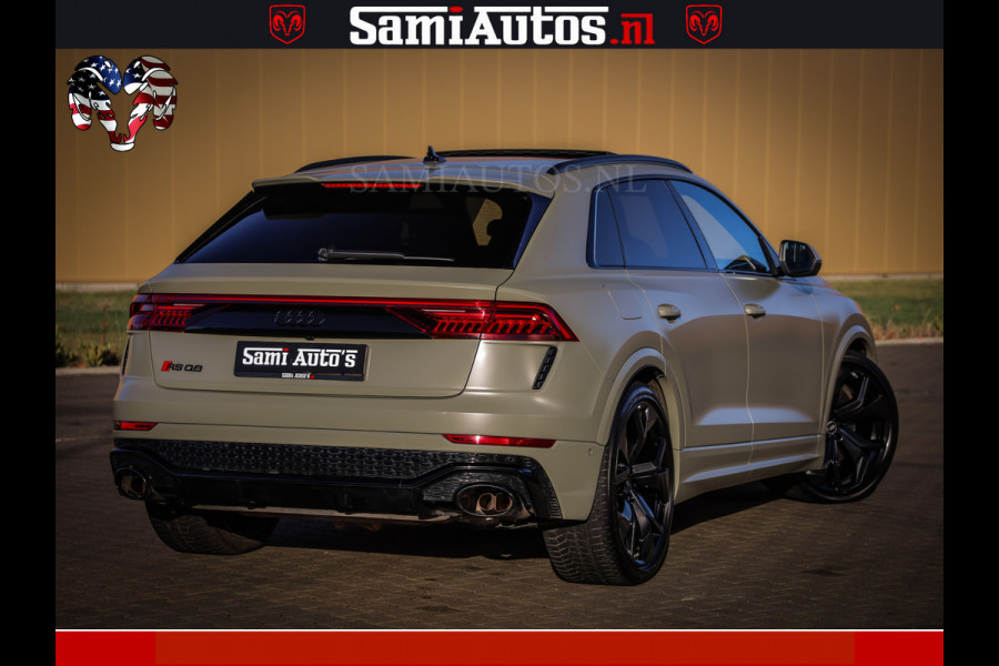 Audi RS Q8 RSQ8 600PK 4.0 TFSI | MATT OLIVE GREEN | QUATTRO | MEGA VOLLE RSQ8 | BANG & OLUFSEN | HUD | 4 WIELBESTURING | 23 INCH AUDI SPORT WHEELS | RS BEKLEDING ZWART | PANO | SOFTCLOSE | De Lamborghini Urus en Audi RS Q8 zijn beide supersnelle SUV's met dezelfde basis (4.0L V8 twin-turbo motor van de VW Group)